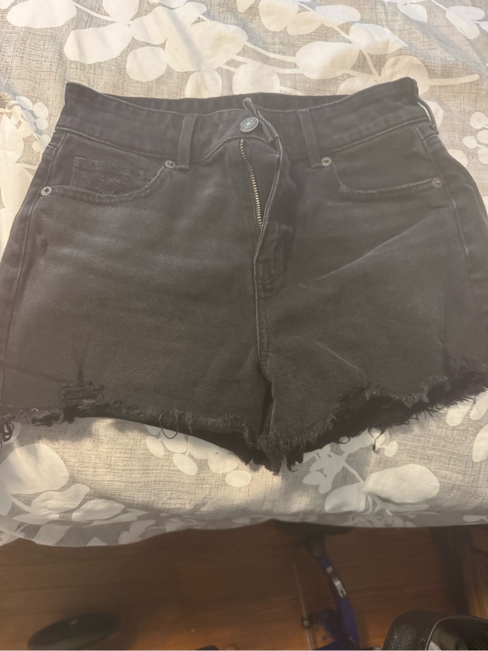 American Eagle Outfitters Black Frayed Hem Jean Shorts